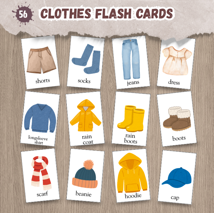 clothes flash cards-kitsforsmartkids